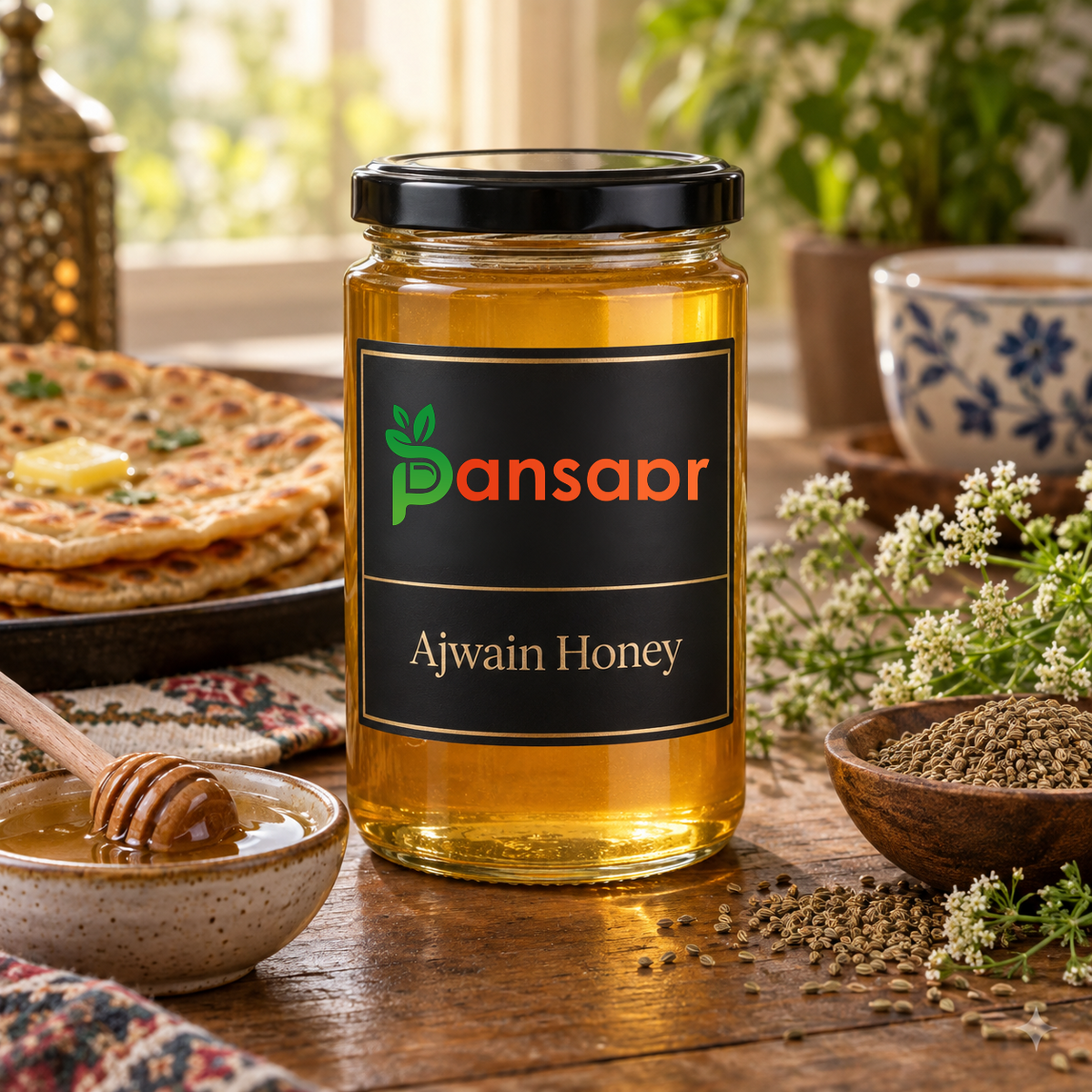 Pansaar Ajwain Honey on a Pakistani breakfast table