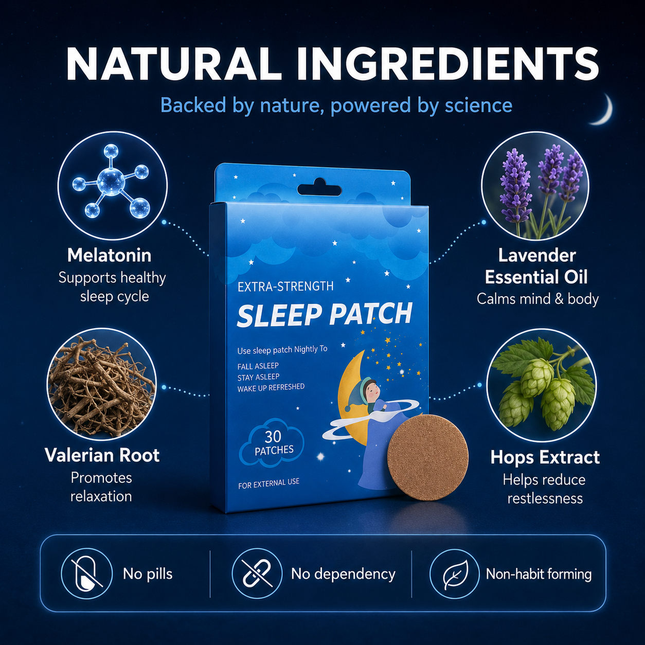 Extra-Strength Sleep Patch in Pakistan - Melatonin, Lavender, Valerian and Hops, 30 Patches Pack