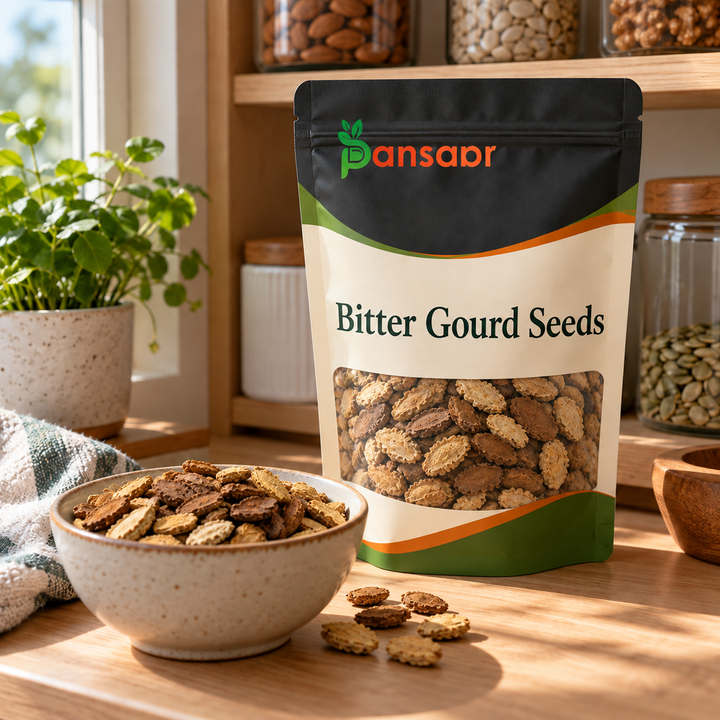 Bitter Gourd Seeds (Tukhm-e-Karela) تخم کریلہ in Pansaar zipper pouch