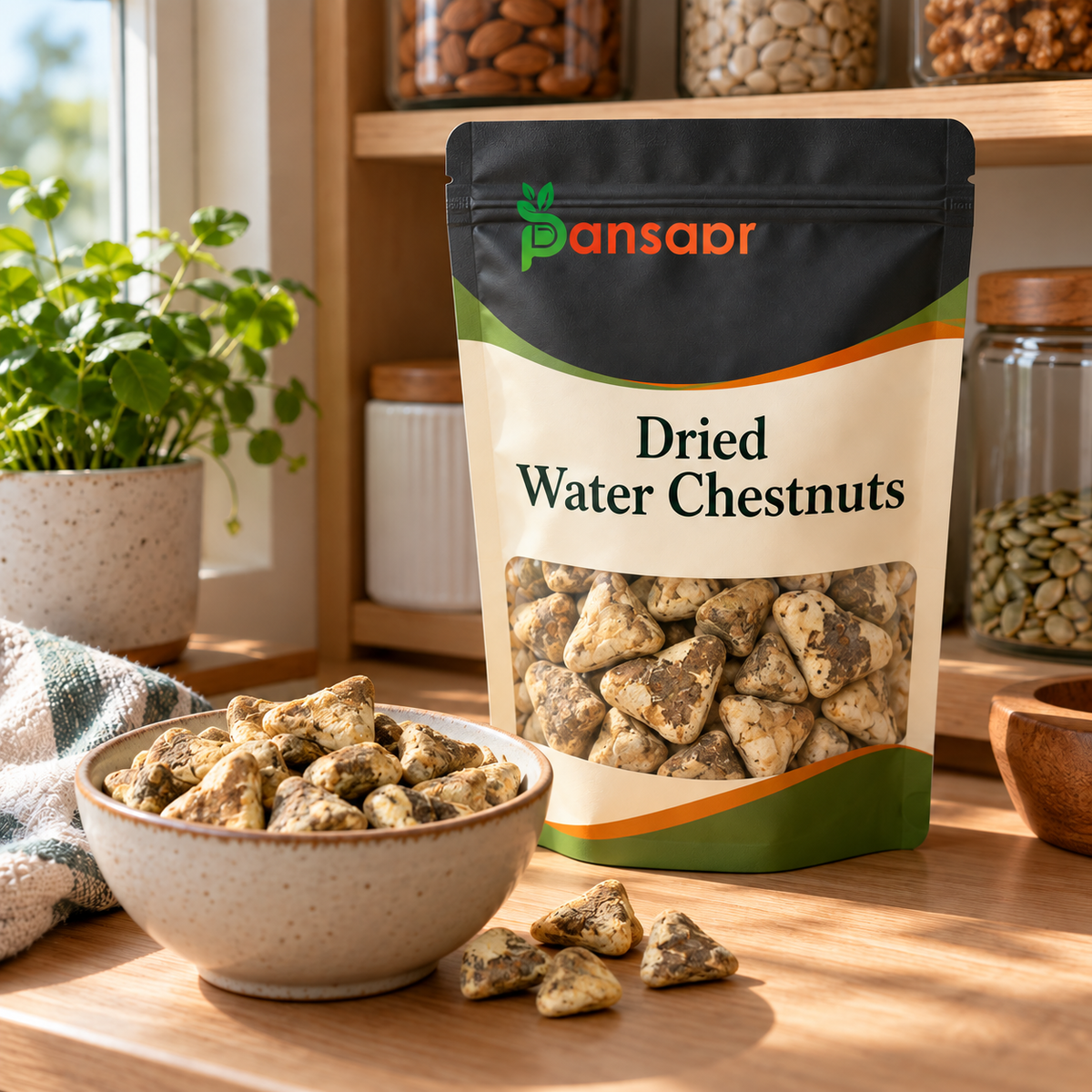 Dried Water Chestnuts (Singhara Khushk) سنگھاڑہ خشک in Pansaar zipper pouch