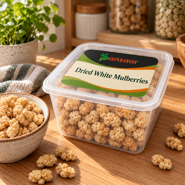 Dried White Mulberries in Pansaar box
