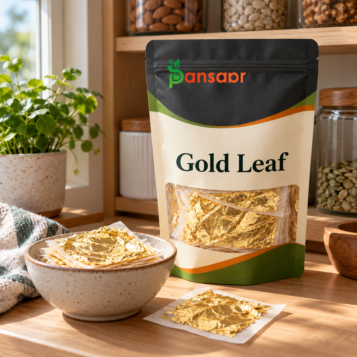 Gold Leaf 24K 3.5" x 3.5" (Sone Ka Warq) سونے کا ورق in Pansaar zipper pouch