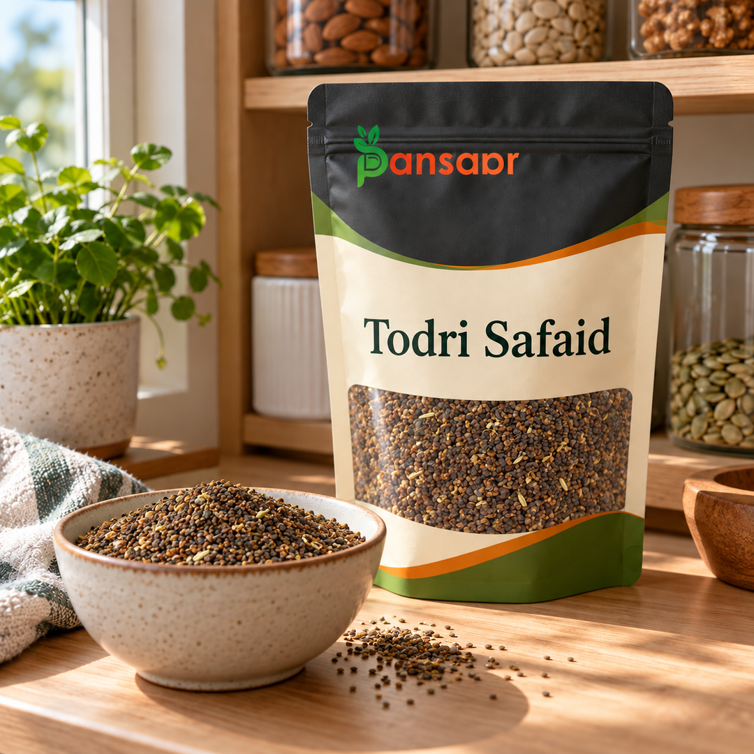 Hoary Stock Seeds (Tukhm-e-Todri Safaid) also known as Tenweeks Stock Seeds Scientific Name: Matthiola Incana تخم تودری سفید in Pansaar zipper pouch