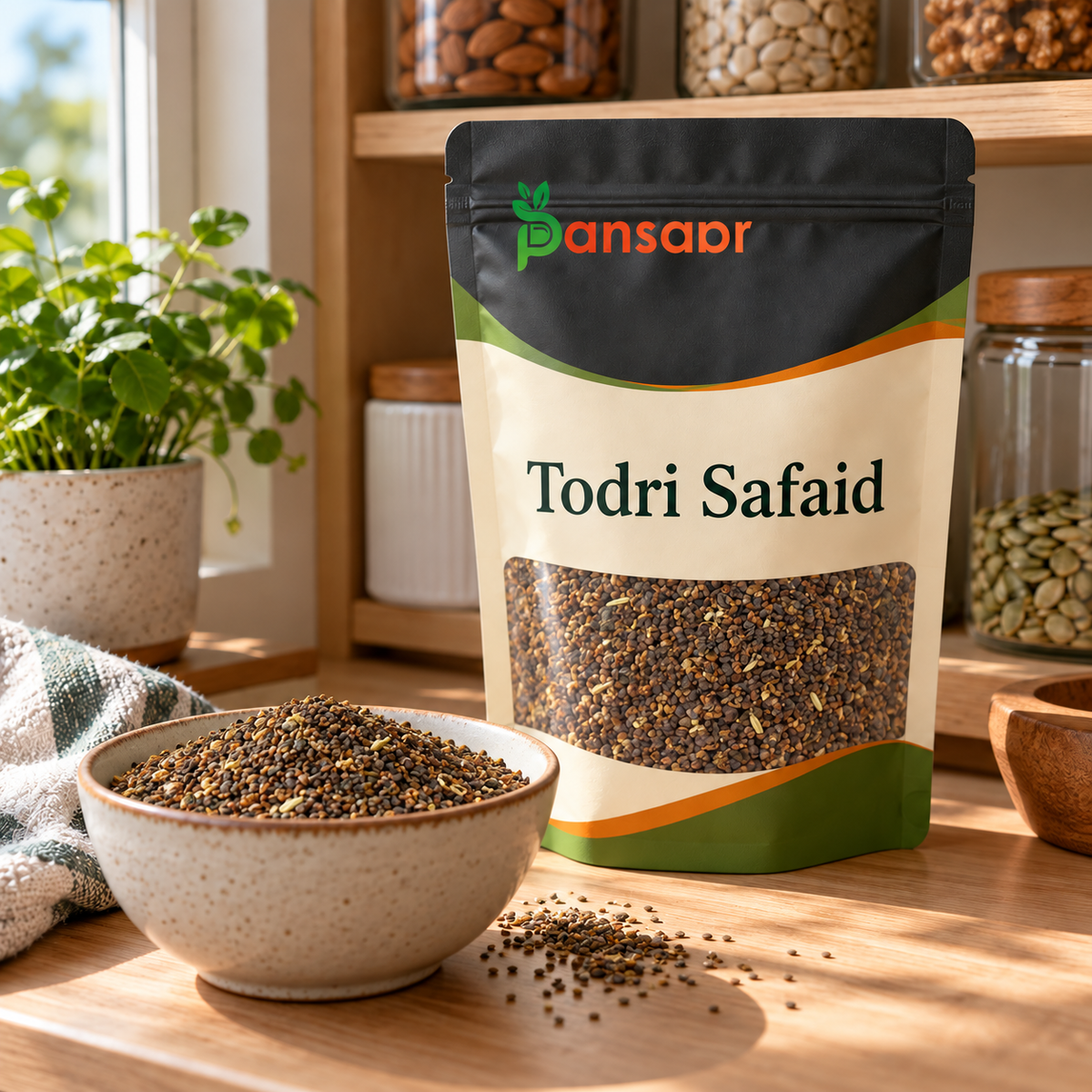 Hoary Stock Seeds (Tukhm-e-Todri Safaid) also known as Tenweeks Stock Seeds Scientific Name: Matthiola Incana تخم تودری سفید in Pansaar zipper pouch