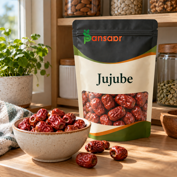 Jujube (Unab, Unnab) also known as Jujube Berries Scientific Name: Ziziphus Jujuba عناب in Pansaar zipper pouch