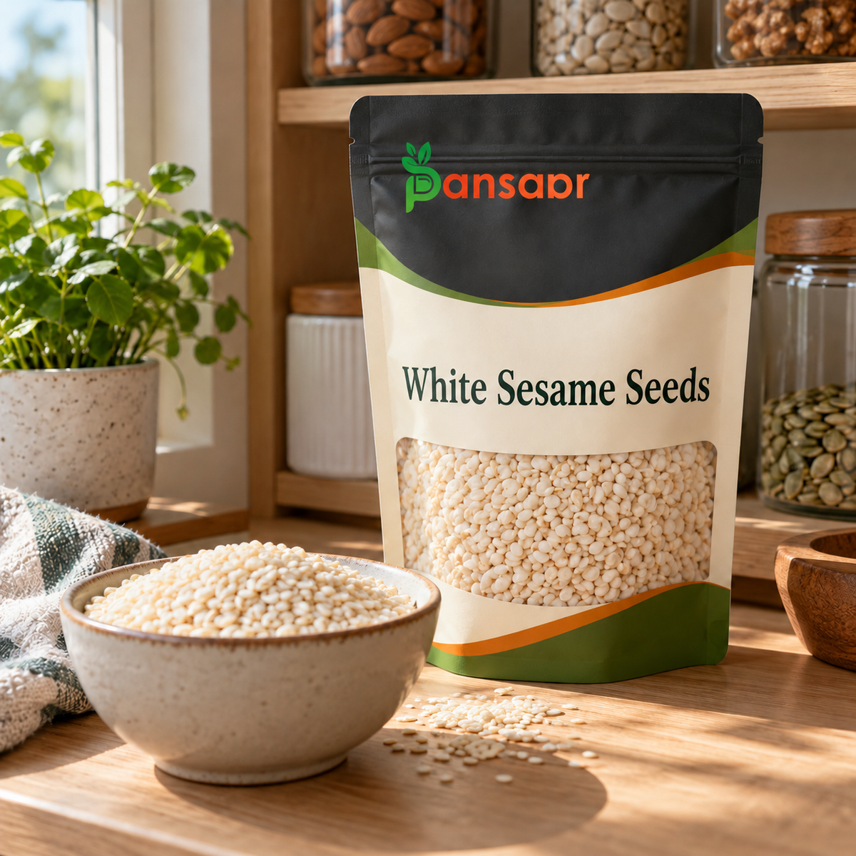 White Sesame Seeds in Pansaar pouch