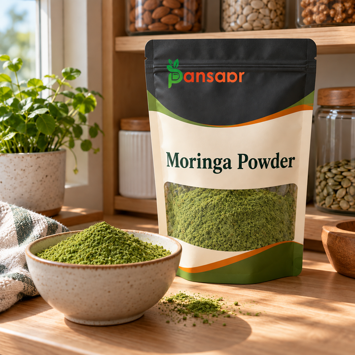 Organic Moringa Leaf Powder ( مورنگا پاؤڈر - سوہانجنا) in Pansaar zipper pouch