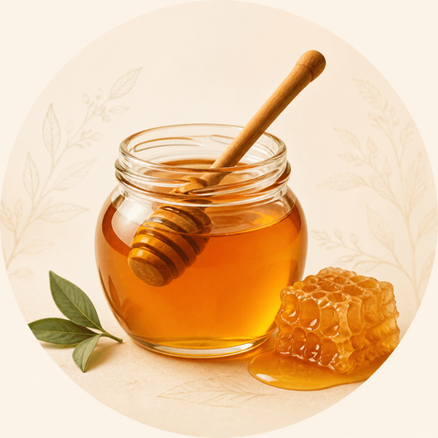 Honey jar, honey dipper and honeycomb