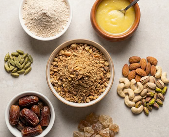 Panjeeri and ingredients arranged in bowls